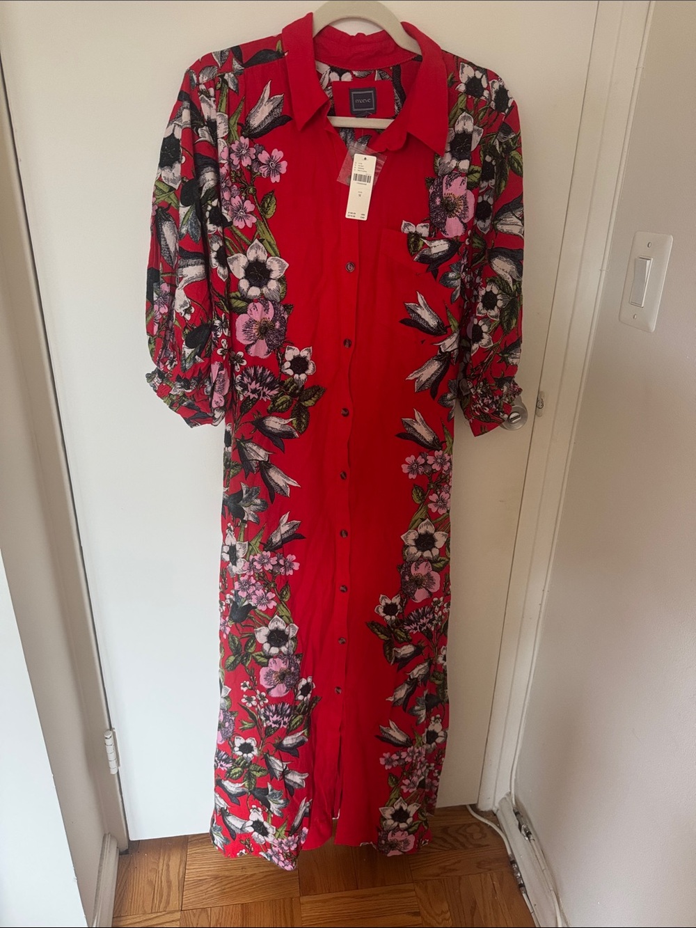 Anthropology Maeve Red Floral Button-Front Maxi Dress